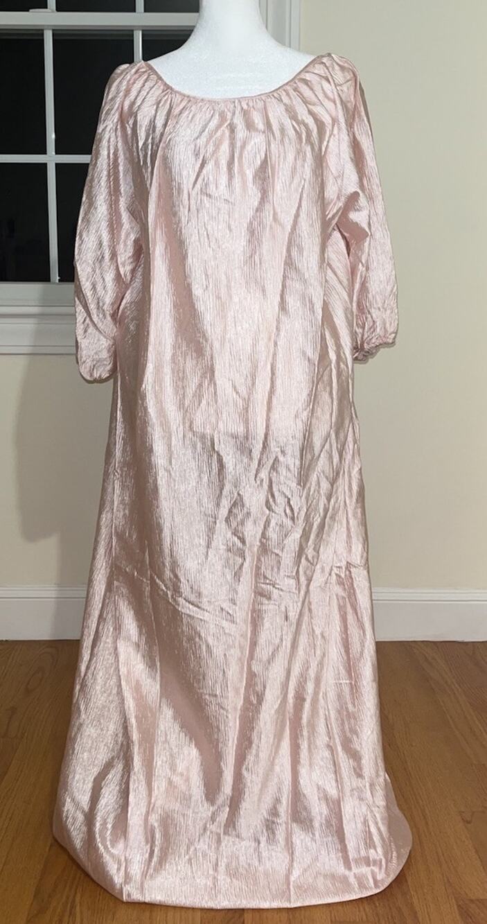 Miss Elaine Light Pink Long Nightgown, Textured, Zip And Button Closure Large